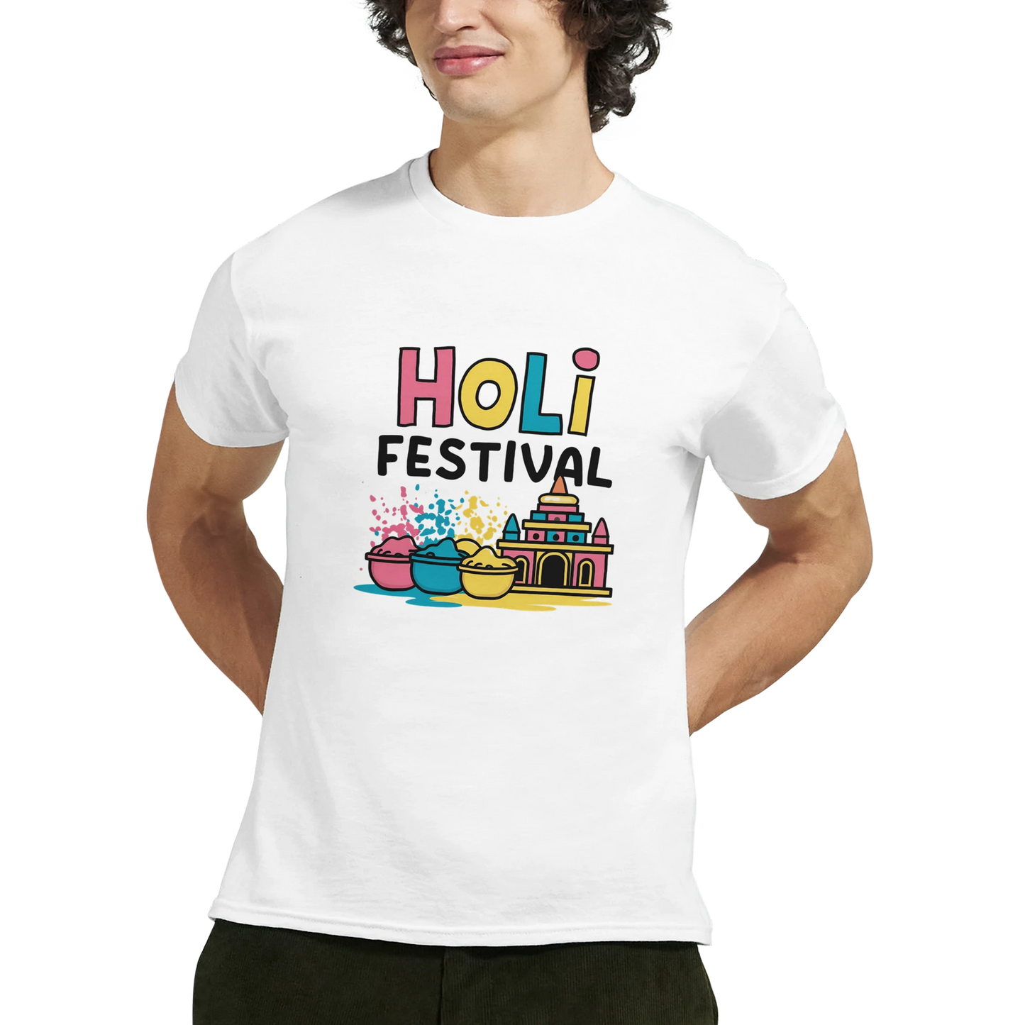 Holi Festival Mathura India Unisex Travel T-Shirt featuring a man perfect for travelers and gift seekers