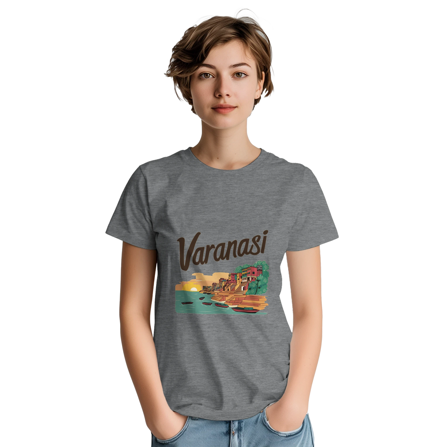Varanasi India Unisex Travel T-Shirt featuring a person perfect for travelers and gift seekers