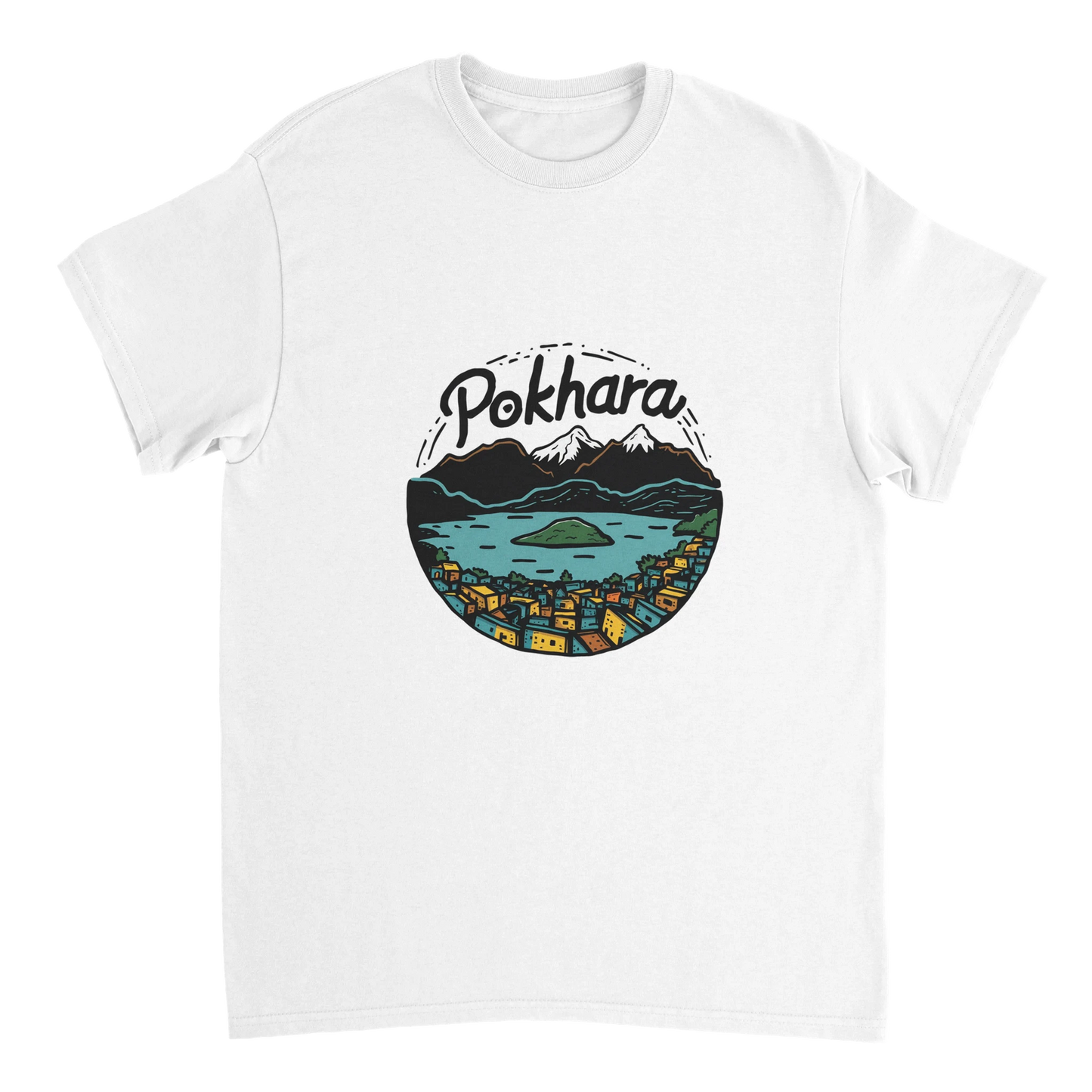 white Pokhara Nepal Unisex Travel T-Shirt perfect for travelers and gift seekers