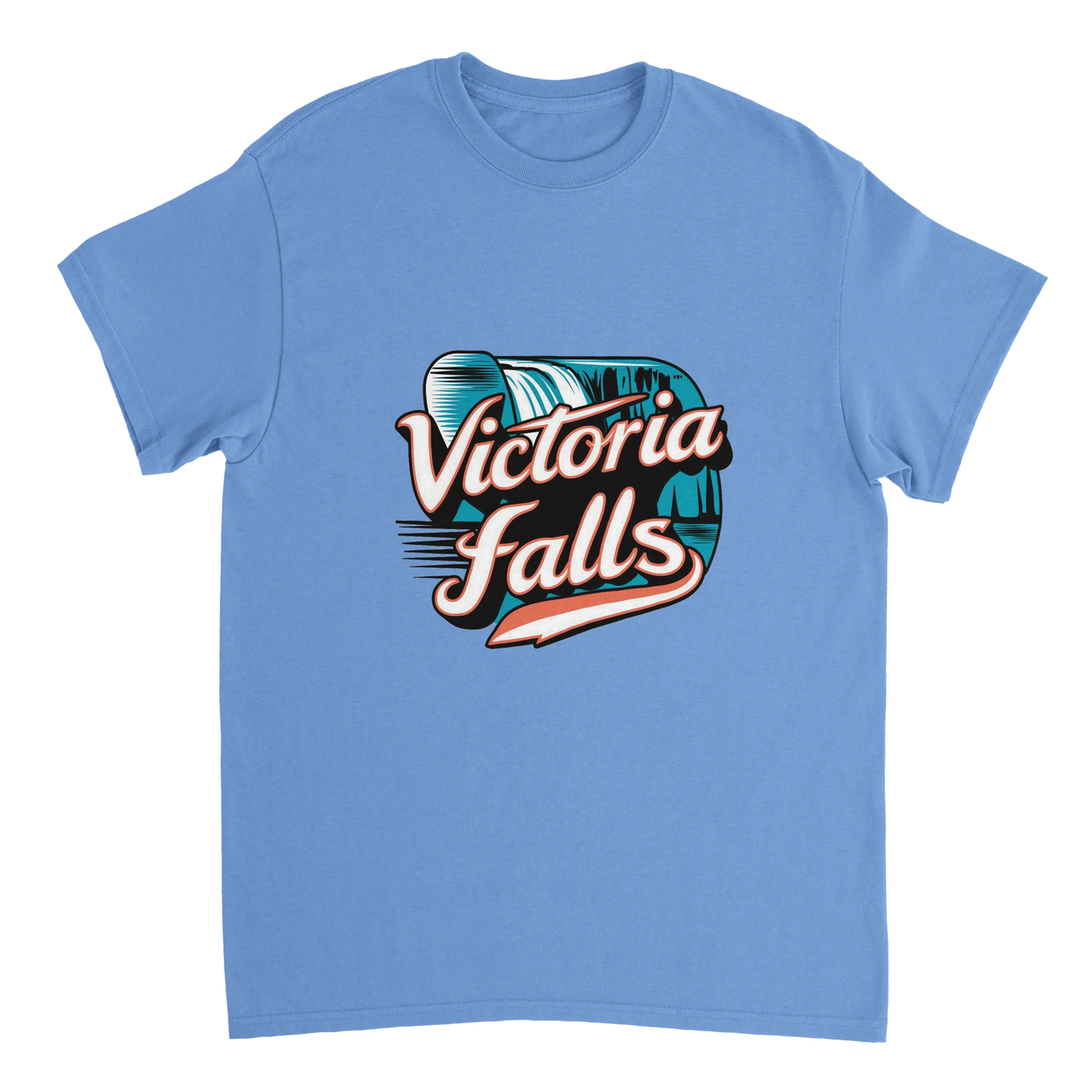 carolina blue Victoria Falls Unisex Travel T-Shirt perfect for travelers and gift seekers