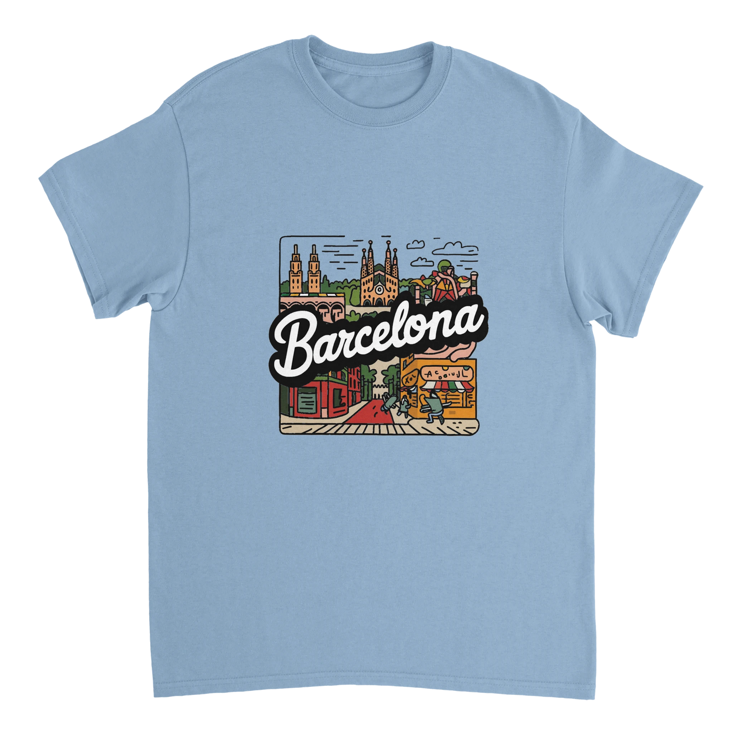 light blue Barcelona Spain Unisex Travel T-Shirt perfect for travelers and gift seekers