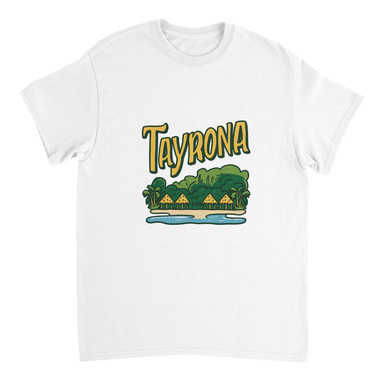 white Tayrona Colombia Unisex Travel T-Shirt perfect for travelers and gift seekers