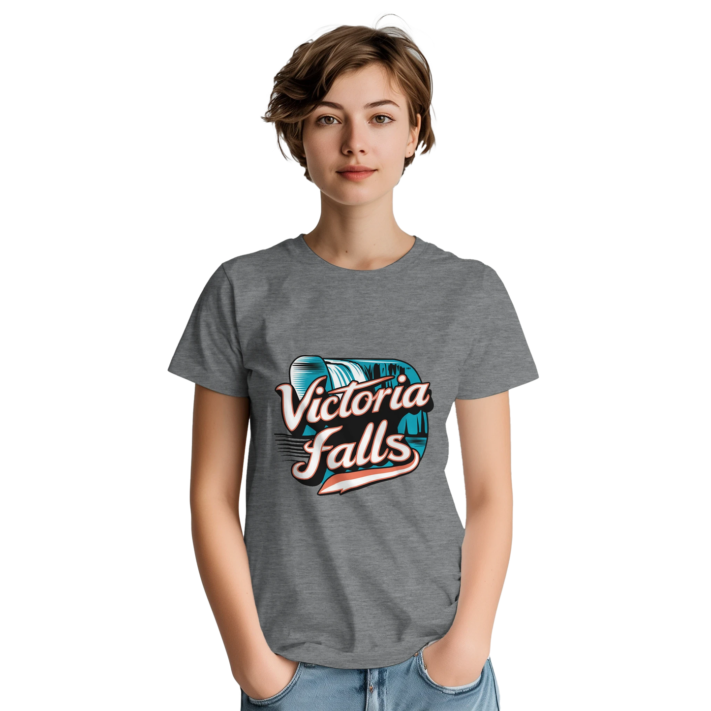 Victoria Falls Unisex Travel T-Shirt featuring a person perfect for travelers and gift seekers