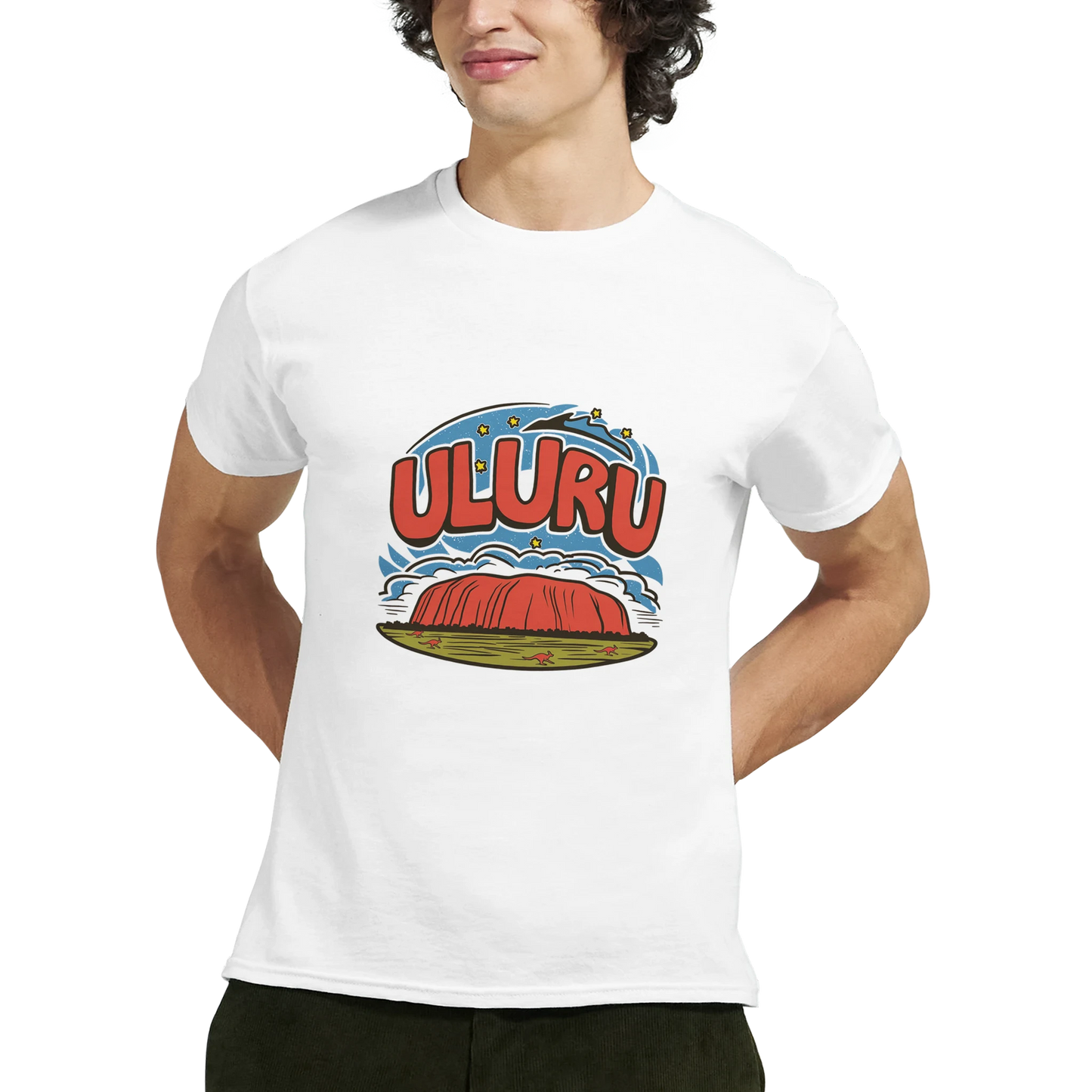 Uluru Australia Unisex Travel T-Shirt featuring a man perfect for travelers and gift seekers