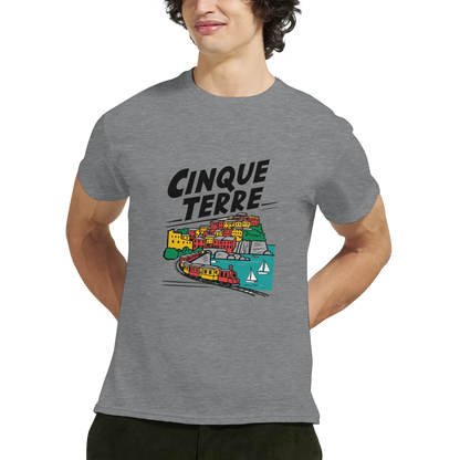 Cinque Terre Italy Unisex Travel T-Shirt featuring a man perfect for travelers and gift seekers