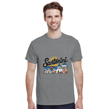 Santorini Greece Unisex Travel T-Shirt featuring a man perfect for travelers and gift seekers