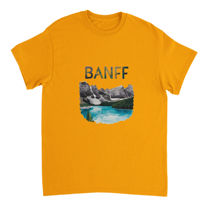 gold Banff Canada Unisex Travel T-Shirt perfect for travelers and gift seekers