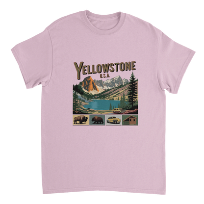 light pink Yellowstone USA Unisex Travel T-Shirt perfect for travelers and gift seekers