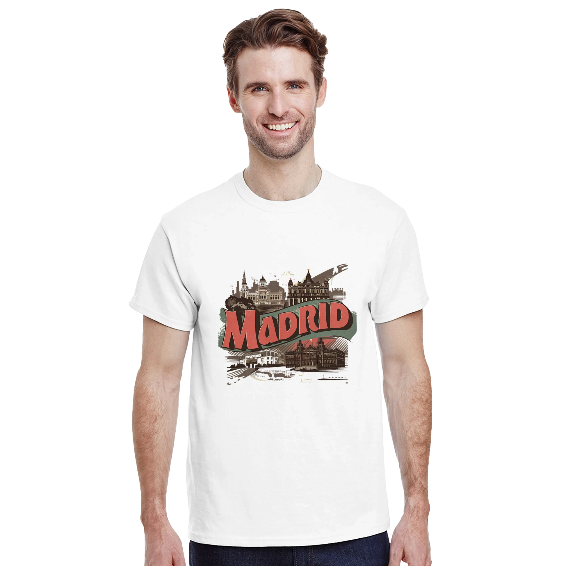 Madrid Spain Unisex Travel T-Shirt featuring a man perfect for travelers and gift seekers