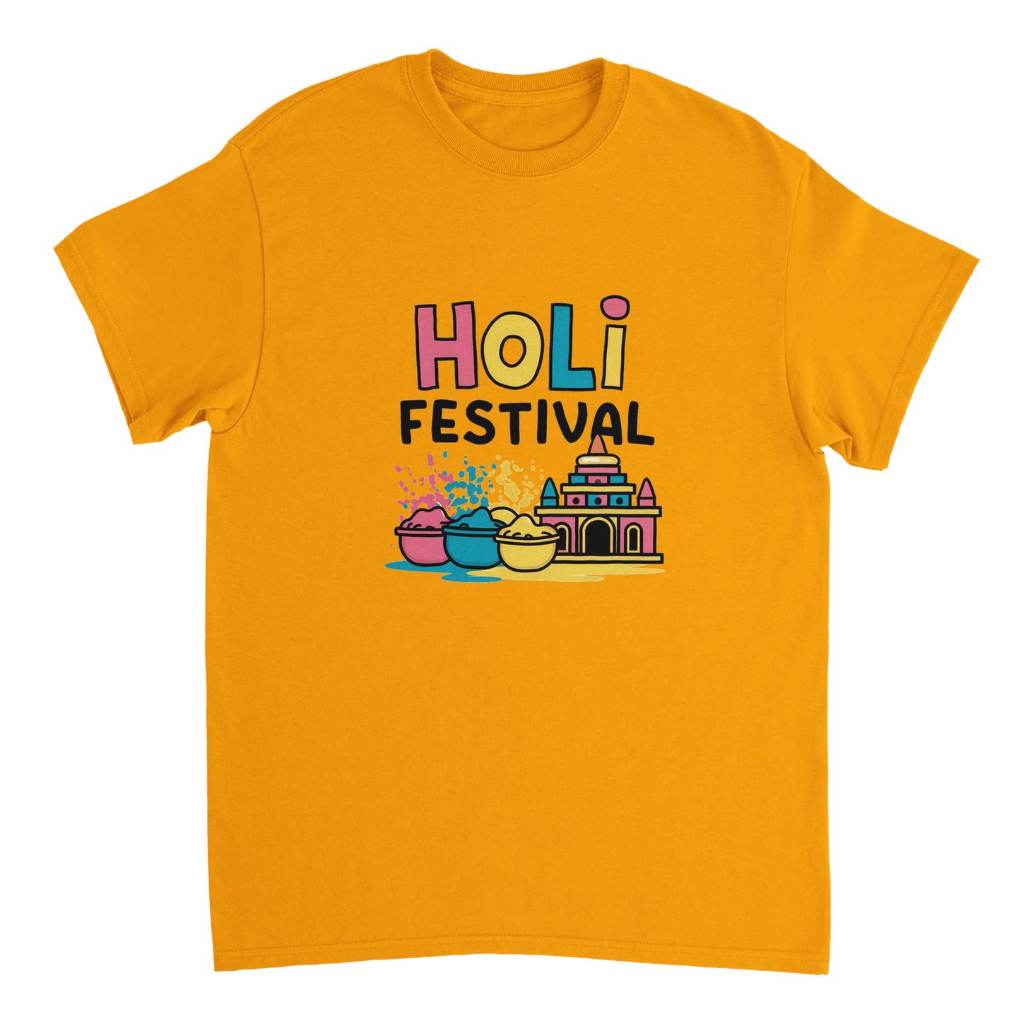 gold Holi Festival Mathura India Unisex Travel T-Shirt perfect for travelers and gift seekers