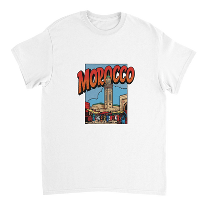 white Morocco Unisex Travel T-Shirt perfect for travelers and gift seekers