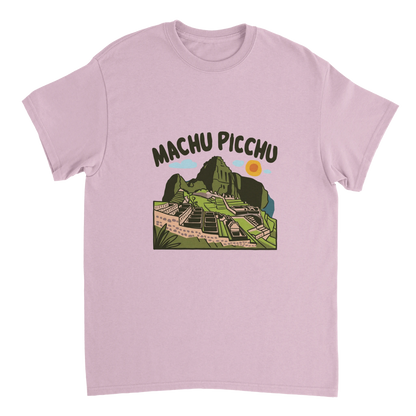 light pink Machu Picchu Unisex Travel T-Shirt perfect for travelers and gift seekers