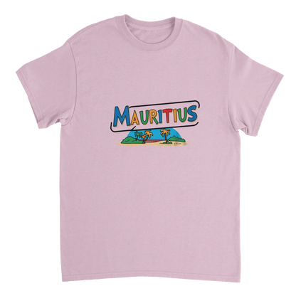 light pink Mauritius Unisex Travel T-Shirt perfect for travelers and gift seekers