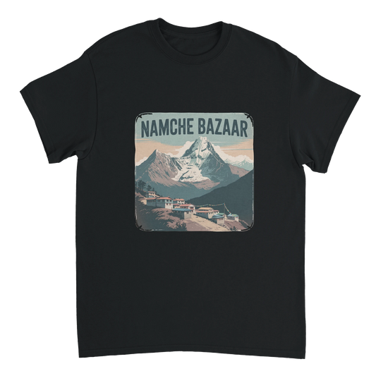 black Namche Bazaar Nepal Unisex Travel T-Shirt perfect for travelers and gift seekers