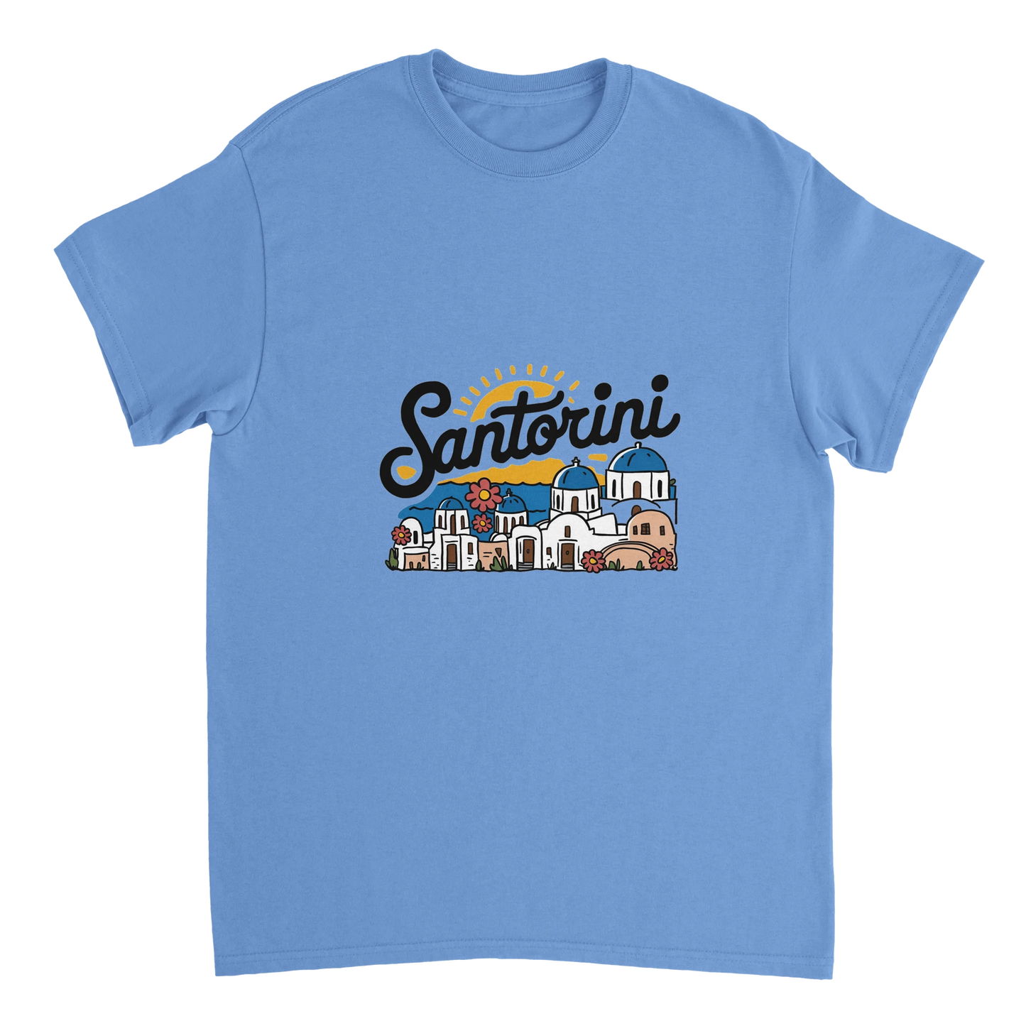 carolina blue Santorini Greece Unisex Travel T-Shirt perfect for travelers and gift seekers