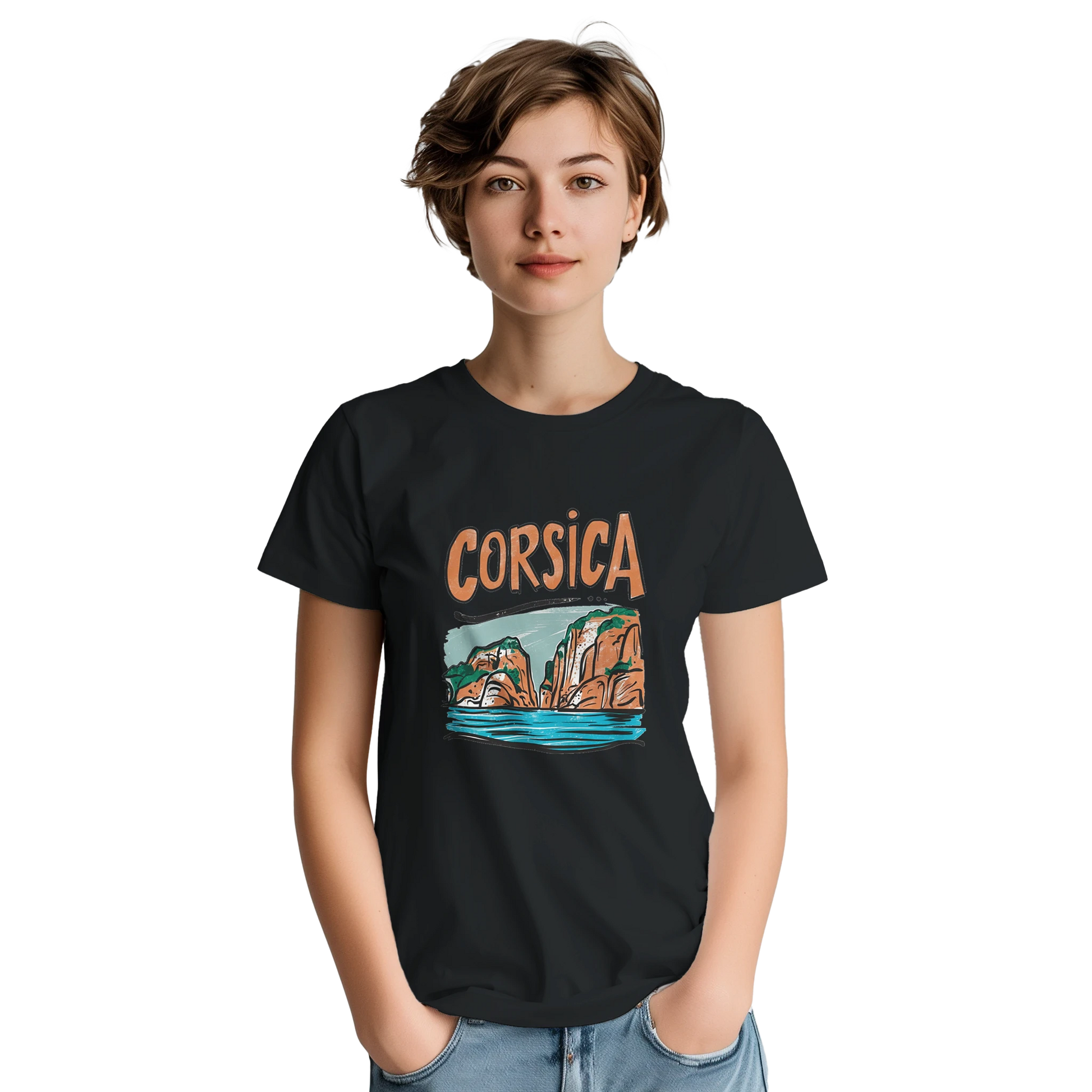 Corsica Unisex Travel T-Shirt featuring a person perfect for travelers and gift seekers