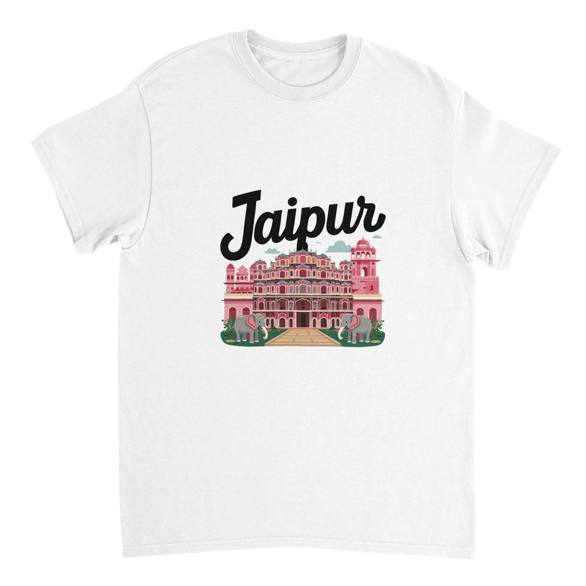 white Jaipur India Unisex Travel T-Shirt perfect for travelers and gift seekers