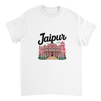 white Jaipur India Unisex Travel T-Shirt perfect for travelers and gift seekers