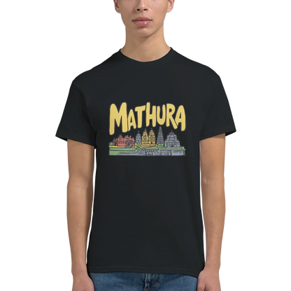 Mathura India Unisex Travel T-Shirt featuring a man perfect for travelers and gift seekers