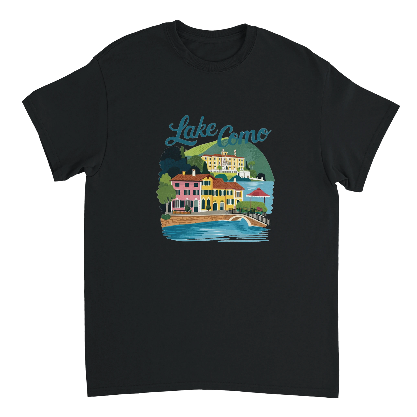 black Lake Como Italy Unisex Travel T-Shirt perfect for travelers and gift seekers