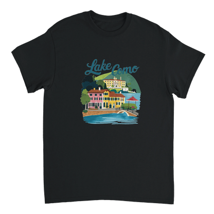 black Lake Como Italy Unisex Travel T-Shirt perfect for travelers and gift seekers