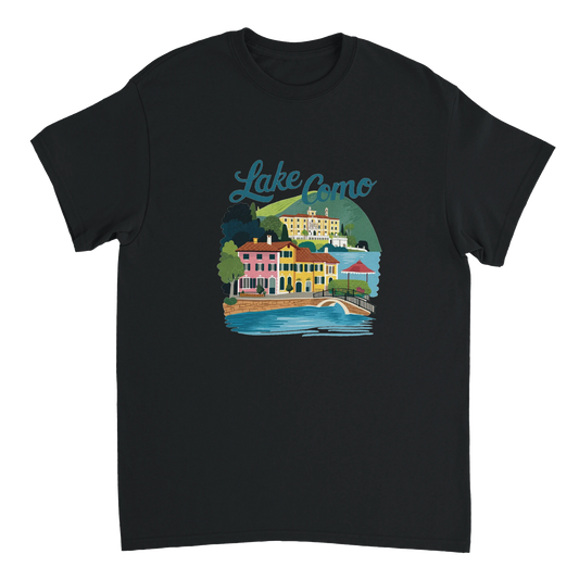 black Lake Como Italy Unisex Travel T-Shirt perfect for travelers and gift seekers