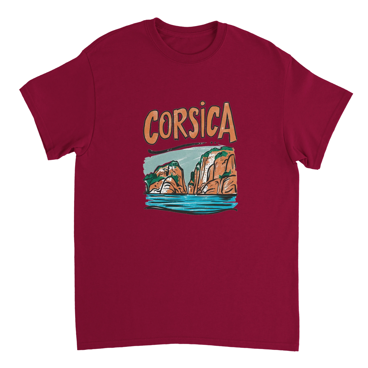 cardinal red Corsica Unisex Travel T-Shirt perfect for travelers and gift seekers