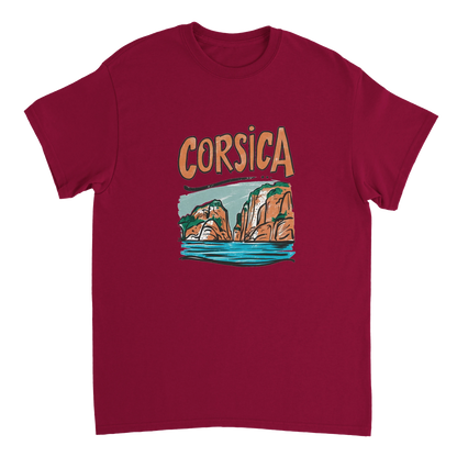 cardinal red Corsica Unisex Travel T-Shirt perfect for travelers and gift seekers