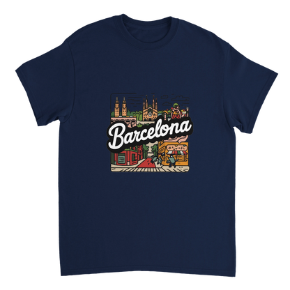 navy Barcelona Spain Unisex Travel T-Shirt perfect for travelers and gift seekers
