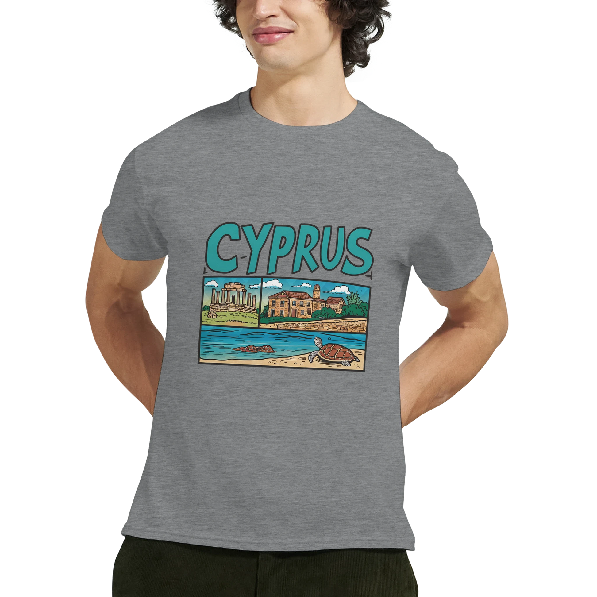 Cyprus Unisex Travel T-Shirt featuring a man perfect for travelers and gift seekers