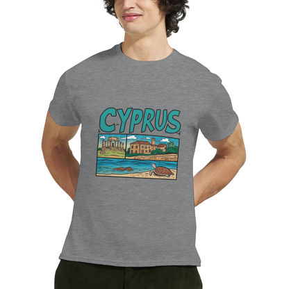 Cyprus Unisex Travel T-Shirt featuring a man perfect for travelers and gift seekers