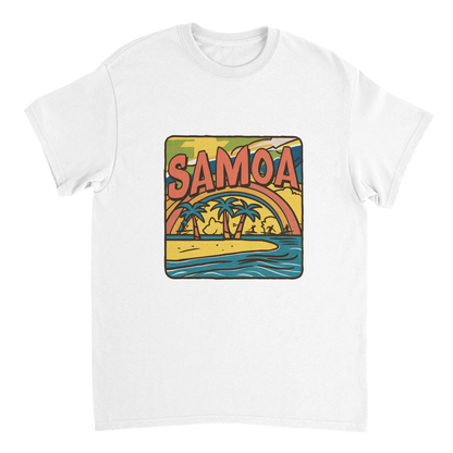 white Samoa Unisex Travel T-Shirt perfect for travelers and gift seekers