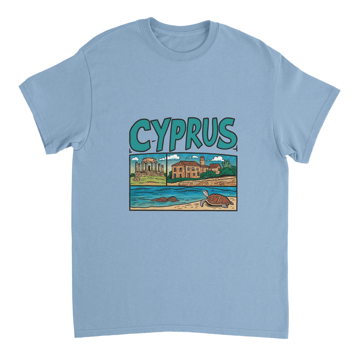 light blue Cyprus Unisex Travel T-Shirt perfect for travelers and gift seekers