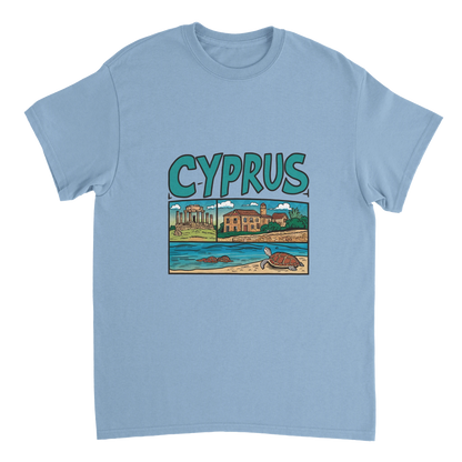 light blue Cyprus Unisex Travel T-Shirt perfect for travelers and gift seekers