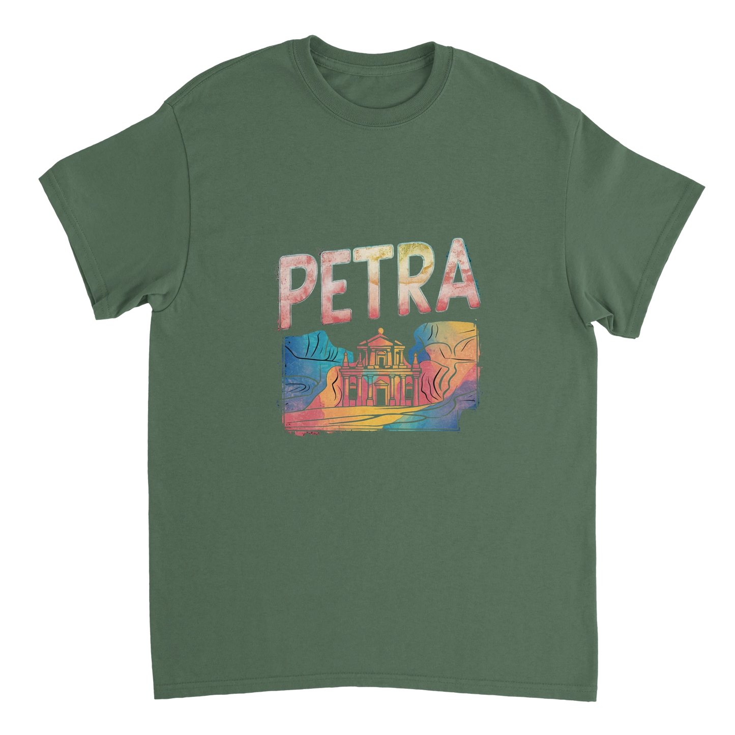 military green Petra Jordan Unisex Travel T-Shirt perfect for travelers and gift seekers