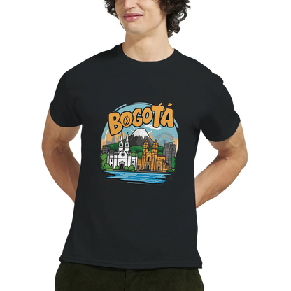 Bogotá Colombia Unisex Travel T-Shirt featuring a man from the front perfect for travelers and gift seekers