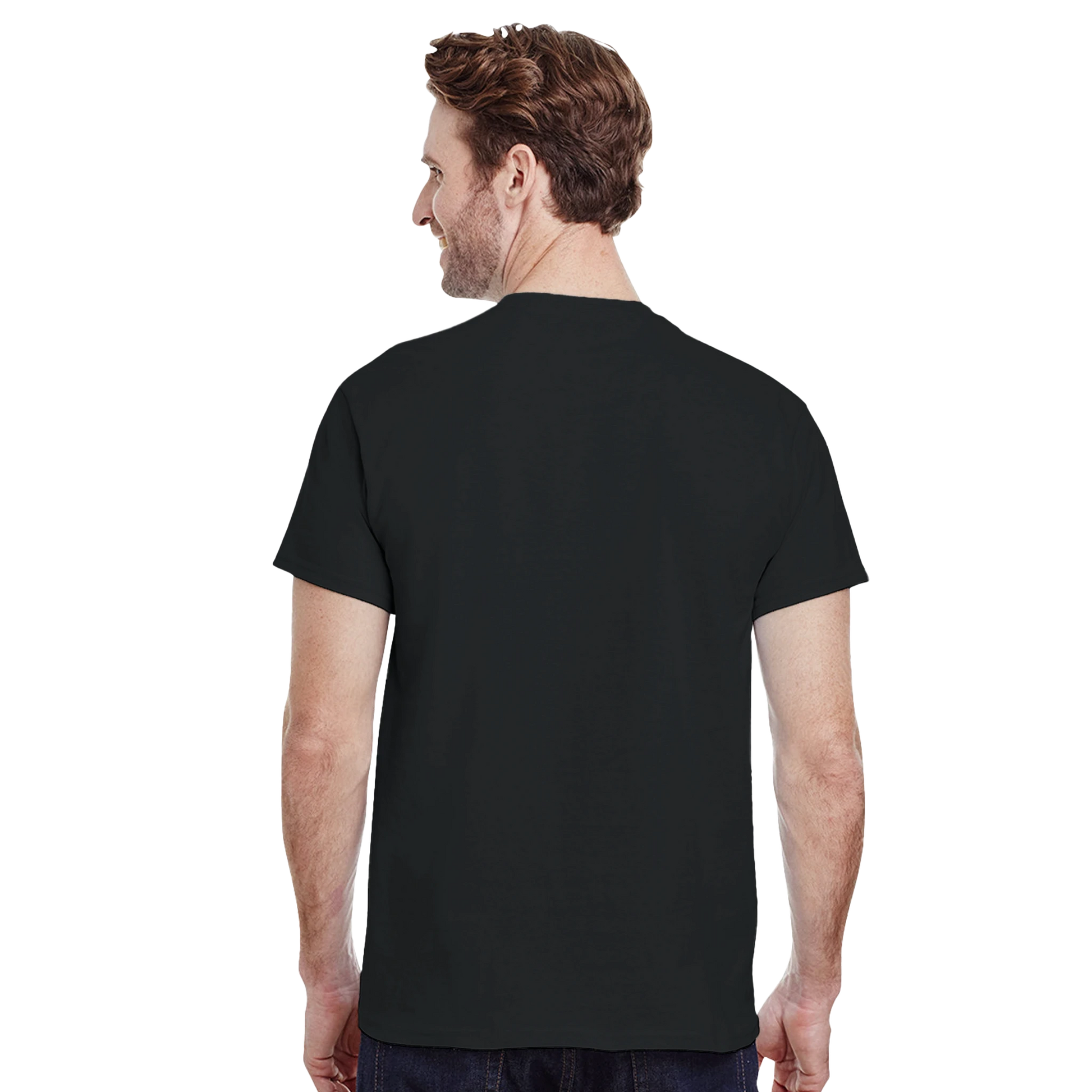 Petra Jordan Unisex Travel T-Shirt featuring a man from the back perfect for travelers and gift seekers