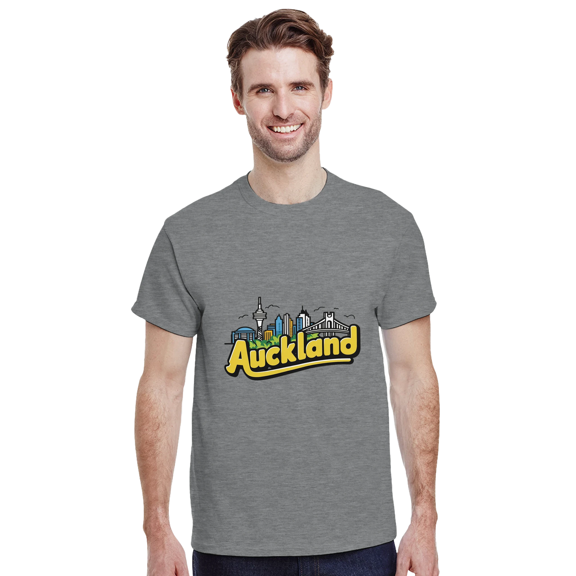 Auckland New Zealand Unisex Travel T-Shirt featuring a man perfect for travelers and gift seekers