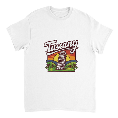 white Tuscany Italy Unisex Travel T-Shirt perfect for travelers and gift seekers