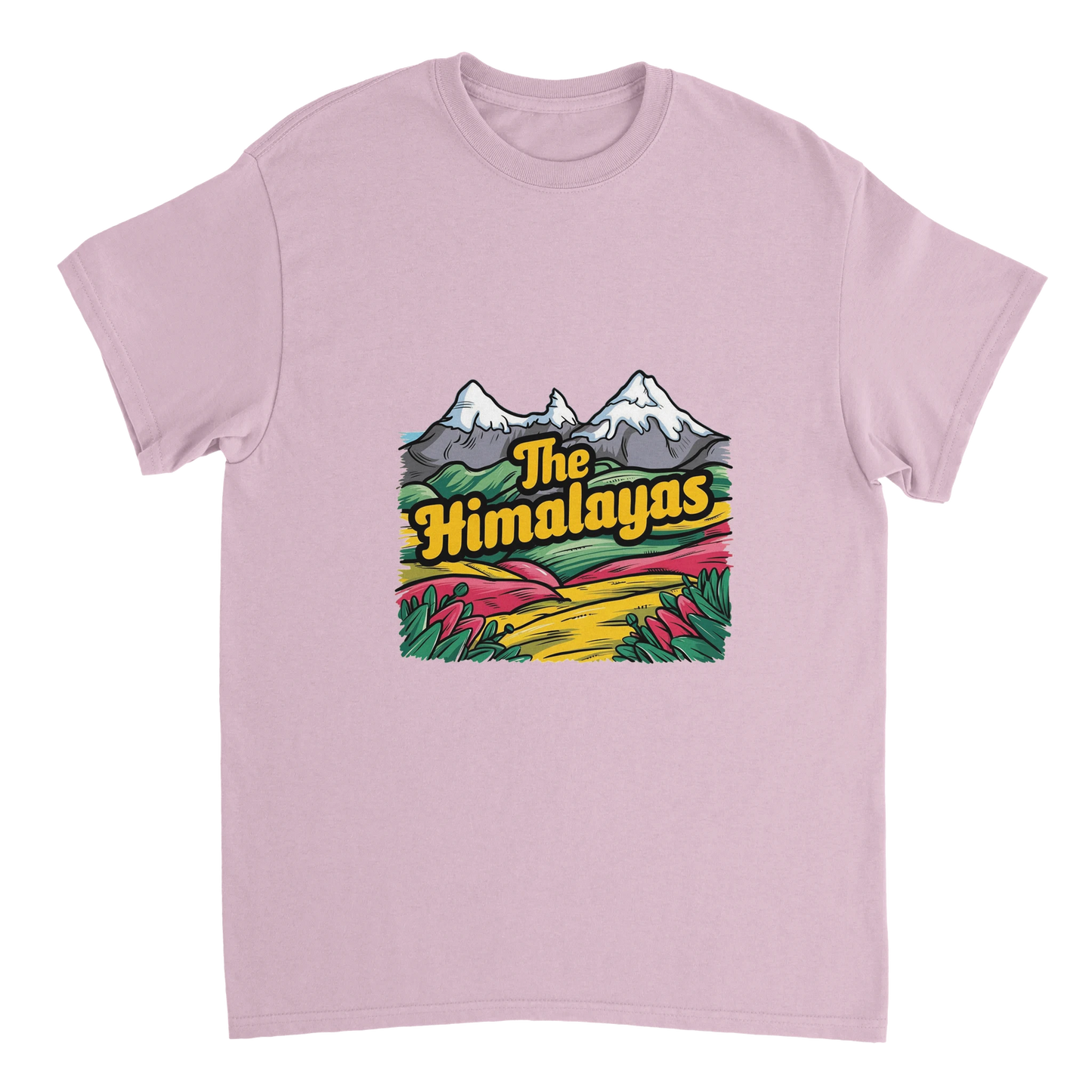 light pink Himalayas Unisex Travel T-Shirt perfect for travelers and gift seekers