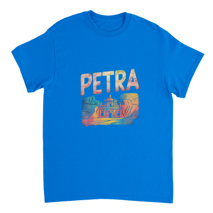 royal blue Petra Jordan Unisex Travel T-Shirt perfect for travelers and gift seekers