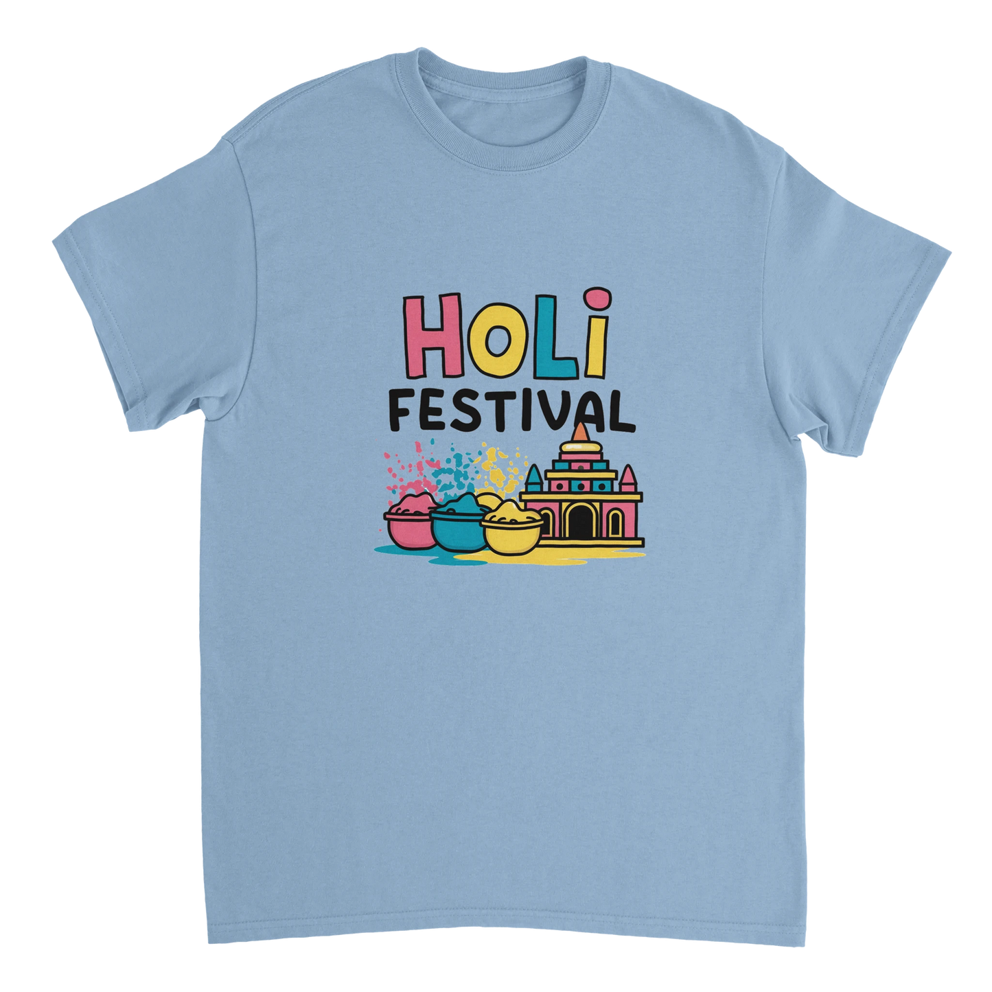 light blue Holi Festival Mathura India Unisex Travel T-Shirt perfect for travelers and gift seekers