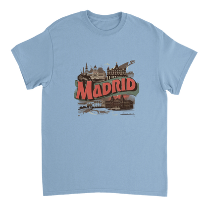 light blue Madrid Spain Unisex Travel T-Shirt perfect for travelers and gift seekers
