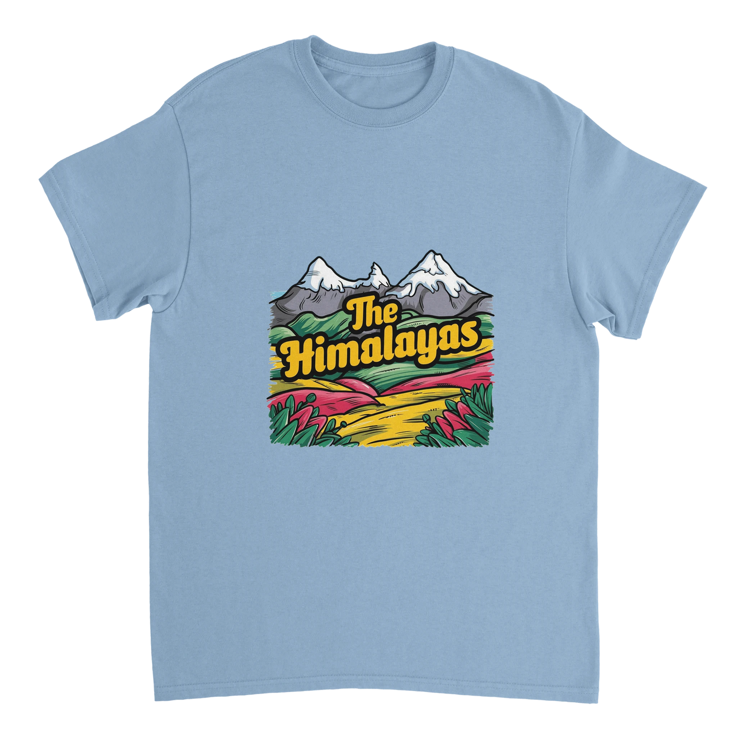 light blue Himalayas Unisex Travel T-Shirt perfect for travelers and gift seekers