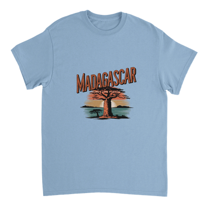 light blue Madagascar Unisex Travel T-Shirt perfect for travelers and gift seekers