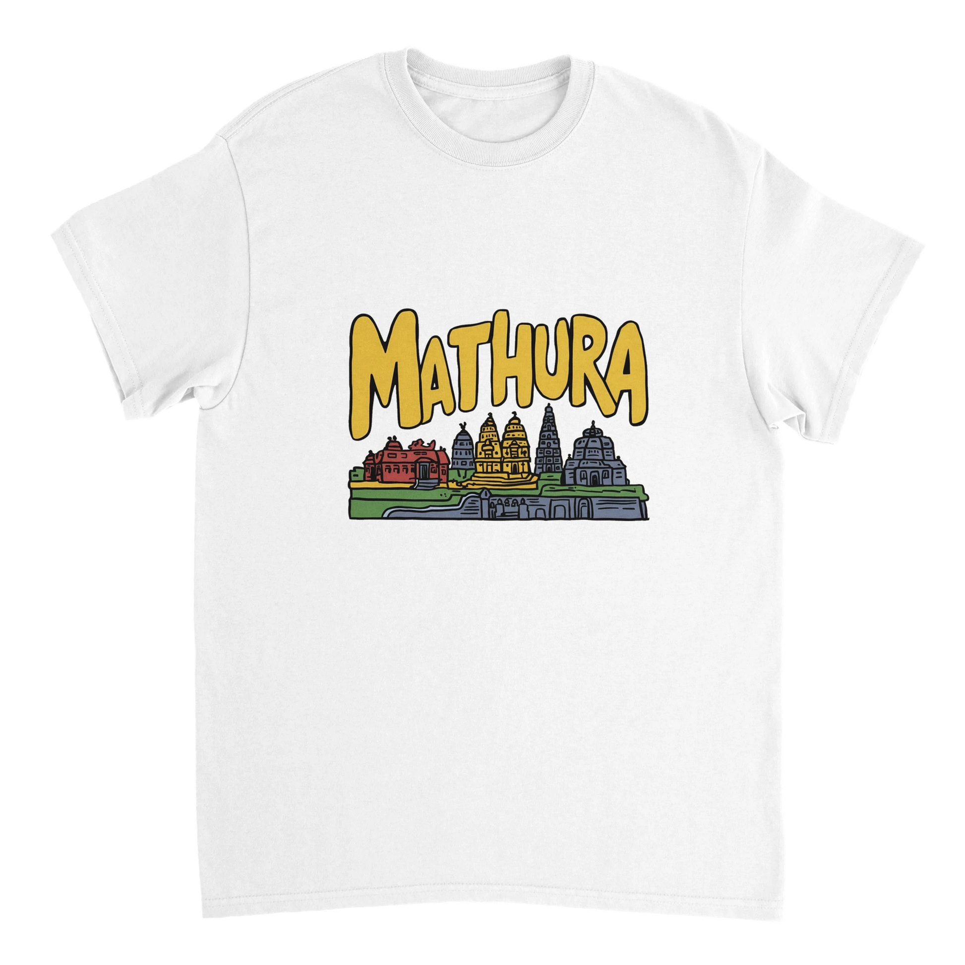 white Mathura India Unisex Travel T-Shirt perfect for travelers and gift seekers