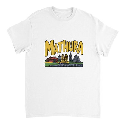 white Mathura India Unisex Travel T-Shirt perfect for travelers and gift seekers