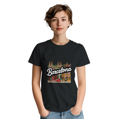 Barcelona Spain Unisex Travel T-Shirt featuring a person perfect for travelers and gift seekers