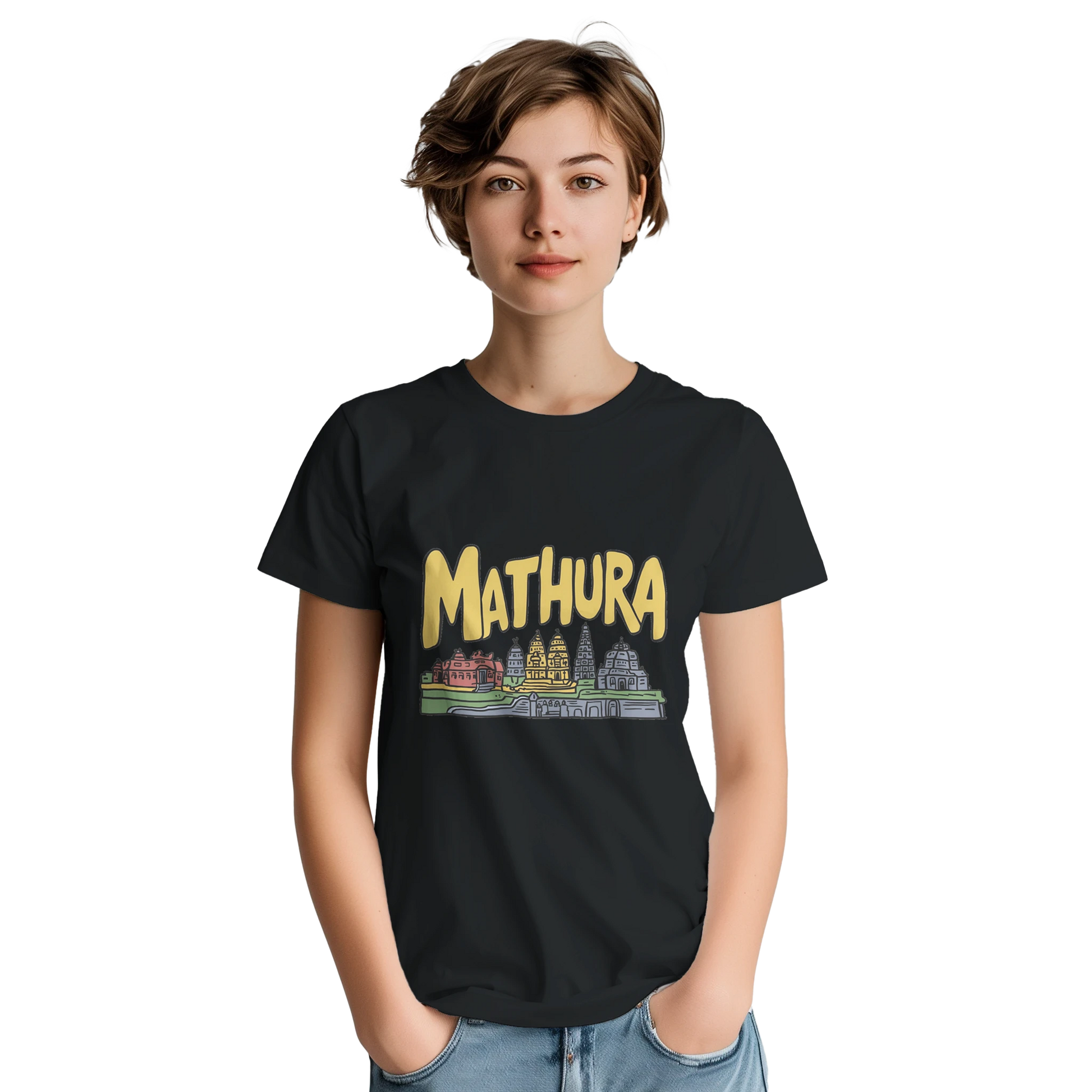 Mathura India Unisex Travel T-Shirt featuring a person perfect for travelers and gift seekers