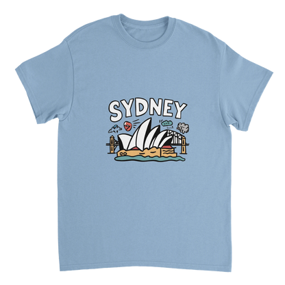 light blue Sydney Australia Unisex Travel T-Shirt perfect for travelers and gift seekers